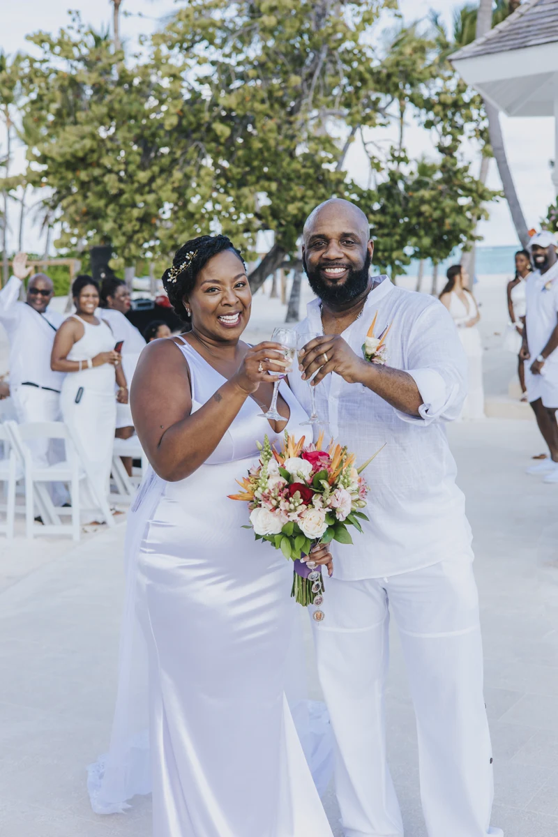 Newlyweds celebrating with friends at their Hyatt wedding reception